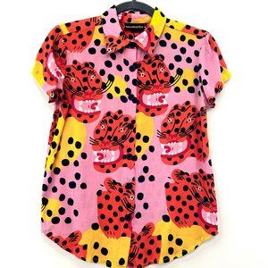 Womens Size XS | Nooworks Joyce Micotti Cats Short Sleeve Button Down